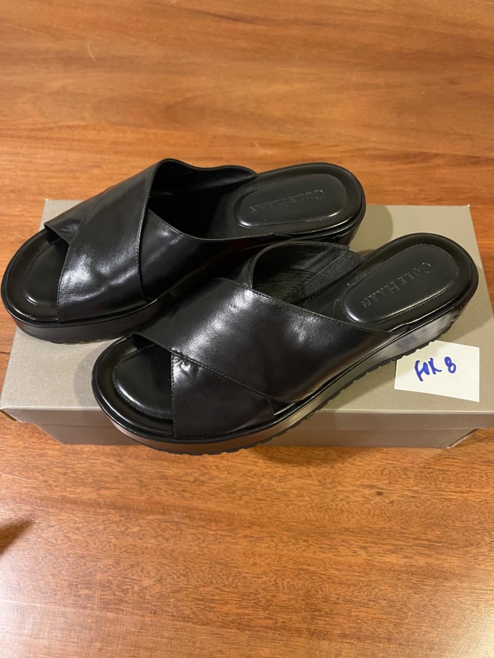 NEW Vintage Cole Haan Black Leather Criss-Cross Platform Sandals Women's 6.5 - Picture 15 of 15